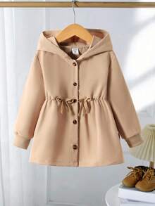 Genkimix Kids Áo khoác cho bé gái, áo khoác thời trang thường ngày cho mùa xuân và thu trở lại trường học, màu kaki trơn, trang trí nơ 3D, thắt lưng họa tiết xương cá, thiết kế eo tối giản, cúc màu hổ phách, áo khoác dài tay có mũ, phù hợp cho bé gái trở lại trường học vào mùa xuân và mùa thu, dễ thương và thời trang cho trường học, hoạt động ngoài trời, họp mặt gia đình, chụp ảnh hàng ngày, du lịch mùa thu đông. - Màu Khaki - Xem 3