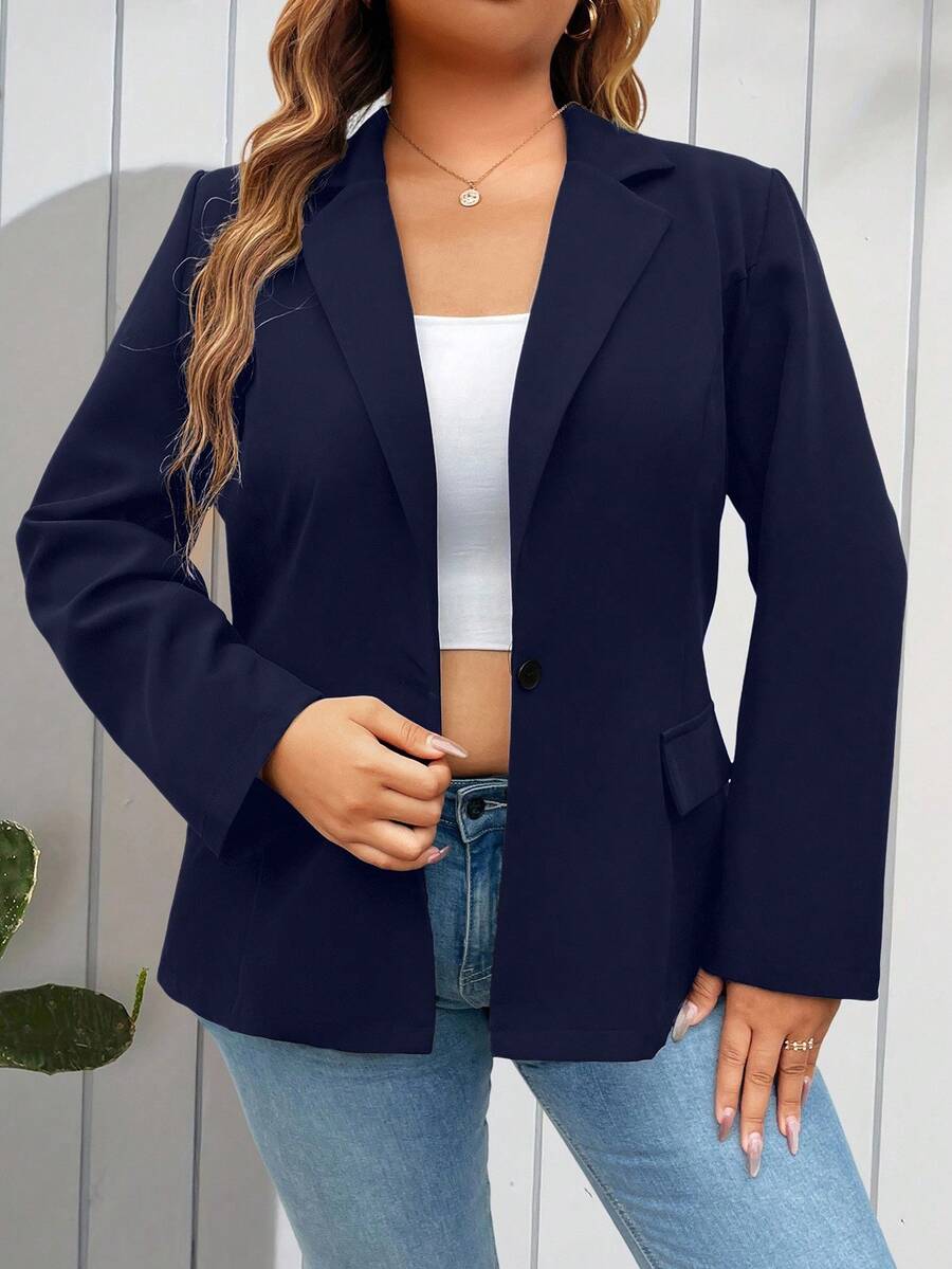 EMERY ROSE Chaqueta de blazer casual y versátil de manga larga para Navidad y Año Nuevo para mujer de talla grande - Azul Marino - Ver 1