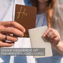 2 PIEZAS Libros de votos de boda Él y Ella con letras doradas, cubierta de piel sintética, recuerdo de lujo, elemento esencial para la ceremonia romántica, regalo para parejas, aniversario - terracotta & beige - Ver 8