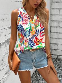 SHEIN LUNE Plus Size Summer Shirt With All-Over Printed Pattern Suitable For Going Out Chic Blouses For Women