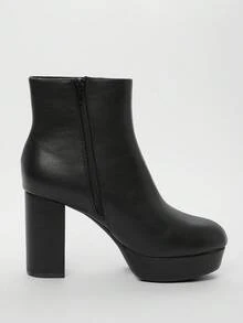 Solezae Women's Casual Block Heel Faux Leather Platform Zip Up Booties For Christmas Valentine's Day - Black - View 7