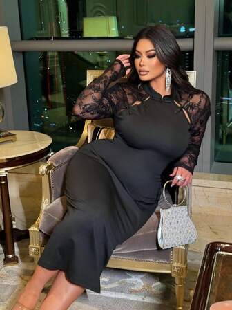 NU&NOW Plus Size Black Lace Bodycon Sexy Fashion Dress Fall Cloth For Women