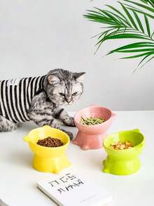 PETSIN 1 High-Footed Ceramic Bowl, Cat Bowl, Dog Bowl, Pet Bowl, Slanted Mouth To Protect The Neck And Prevent Overturning Cat Bowl, Drinking And Food Basin, Pet Supplies - Multicolor - View 1
