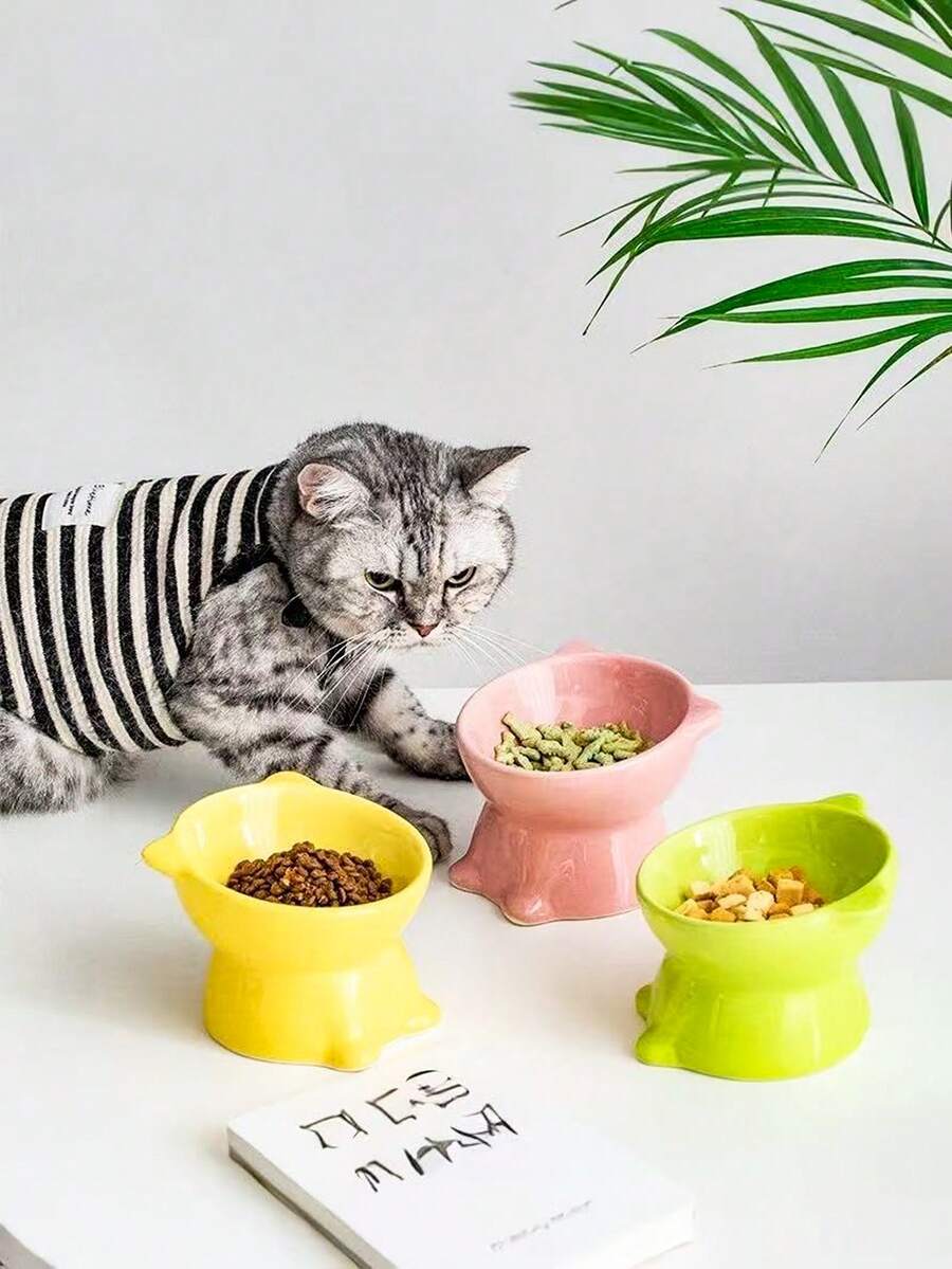 PETSIN 1 High-Footed Ceramic Bowl, Cat Bowl, Dog Bowl, Pet Bowl, Slanted Mouth To Protect The Neck And Prevent Overturning Cat Bowl, Drinking And Food Basin, Pet Supplies - Multicolor - View 1