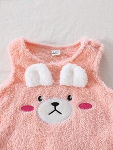Baby Girls Cute Teddy Bear Pattern Embroidered Bib Pants And Knitted Turtleneck Long Sleeve Top Set, Autumn/Winter Fall - Pink - View 3