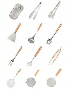 Cirelle 1 件专业餐具厨房木柄不锈钢工具烹饪必需品烘焙烹饪厨师礼物耐用餐具家庭餐厅升级 - 彩色 - 查看 3