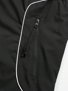 Manfinity Roghcode 男士休闲撞色连帽夹克，科技夹克，男士拉链未来派户外风衣，秋季，送给男朋友和丈夫的完美节日礼物 - 黑色 - 查看 6