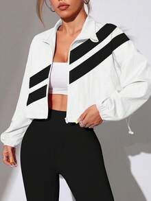 Dewbera Chaqueta deportiva con bloqueo de color, cremallera completa y dobladillo con cordón, adecuada para primavera y otoño