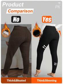 Comfylo Plus Size Women's Thermal Lined Long Leggings Work/Office Gym Fall Work/Office Gym Autumn High Stretch Ribbed Leggings Fall/Winter Chic Winter Thermal Lined Leggings - Dark Green - View 3