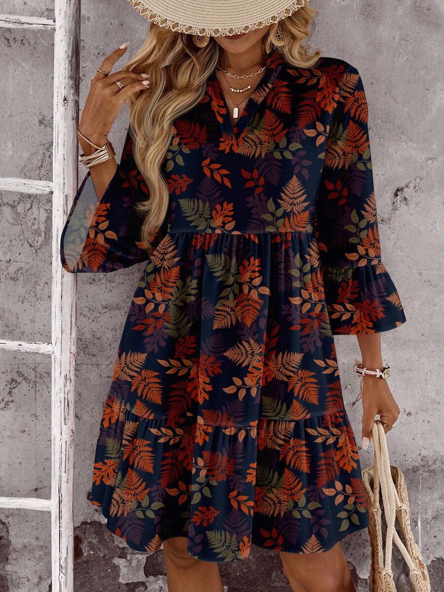 EMERY ROSE Vestido curto casual com estampa floral para mulheres, estampa floral retrô, adequado para o verão - Multicolorido - Ver 1