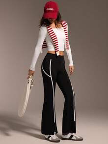 Hanevo Women's Black Casual Sports Yoga Line Slim-Fit Slit Hem Flare Leggings - Black - View 1