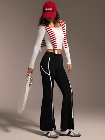 Hanevo Svarta damleggings med smal passform och slits i nederkant för vardagsbruk, yoga