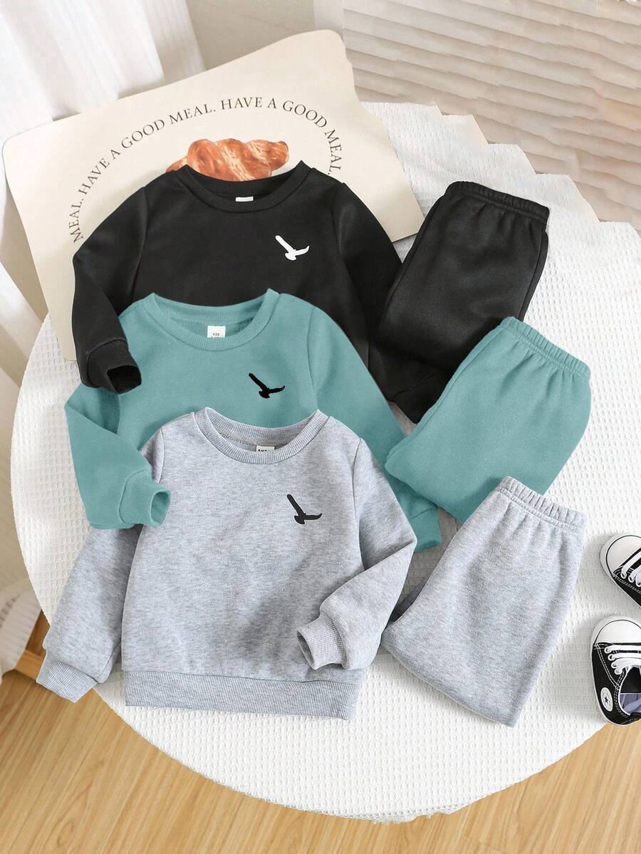 SHEIN 6pcs Baby Boy/Girl All-Match Casual Loose Fit Long Sleeve Hoodie Sweatshirt And Sweatpants Set, Suitable For Home And Outdoor, Autumn/Winter Fall - Multicolor - View 1