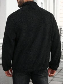 Manfinity Homme Sudadera con cremallera casual con forro térmico y estampado de letras, para hombre de talla grande, para otoño/invierno, de manga larga