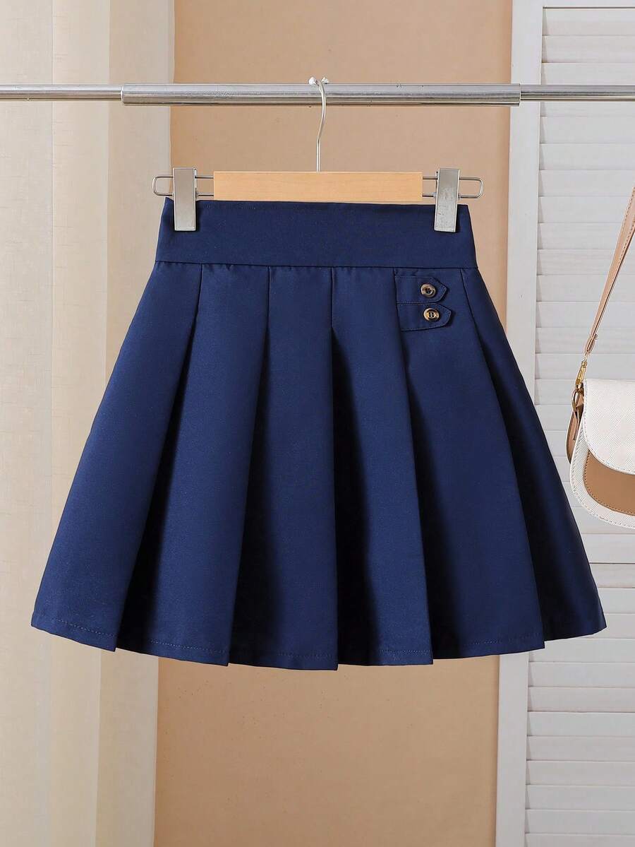 Sparklyn 女孩优雅时尚休闲运动百搭褶皱迷你裙，适合上学、度假、旅行、所有季节 - 寶藍色 - 查看 1