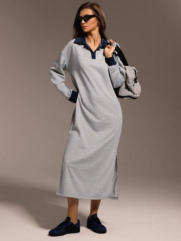 Hanevo Casual Loose Long Sleeve Mid-Length Dress For Women, Suitable For Daily & Outdoor Wear