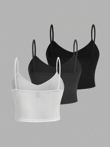 SHEIN EZwear 3 件套女士加大码简约纯色吊带背心，适合夏季 - 彩色 - 查看 2