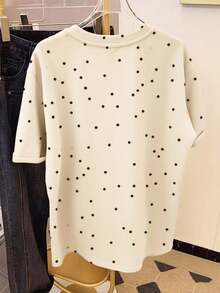 Franclia تي شيرت نسائي بأكمام قصيرة وياقة دائرية مع طباعة نقاط عشوائية، هدية رائعة للأصدقاء