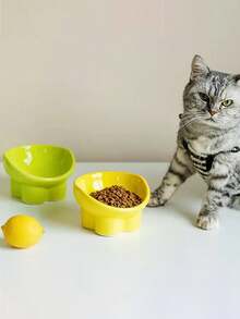 PETSIN 1个高脚陶瓷碗猫碗狗碗宠物碗斜口保护颈部防止翻倒猫碗饮水食盆宠物用品 - 斜口高腳碗款 - 查看 2