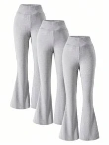 3pcs/Set Tween Girls' Flare Leg Black Pants, Versatile Casual Wear For Spring & Summer, School, Campus, College