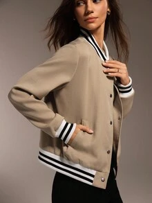 Hanevo Women's Casual Striped Patchwork Long Sleeve Jacket, Suitable For Sports, Campus, Street Wear - Multicolor - View 6