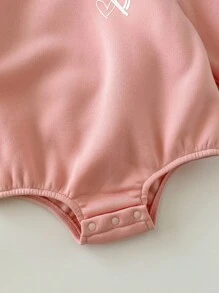 3件套新生女宝宝连体衣，秋冬季抓绒针织圆领长袖爱心印花连体衣