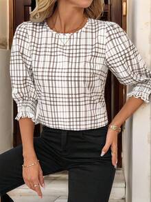 SHEIN Clasi Damen Rundhalsausschnitt Halbarm Lockeres Freizeithemd Sommeroutfits für Damen Country-Outfits Damen Country-Outfits Damen Hemden für Damen Sommerarbeitskleidung Damen Business Casual Lehrerinnen-Outfits für Damen Country-Outfits Damen - Aprikosenfarben - Übersicht 4