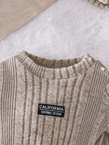 SHEIN 新生儿罗纹针织休闲长袖连体衣，圆领露肩设计，附赠可爱帽子，适合秋冬季穿着。 - 卡其色 - 查看 5