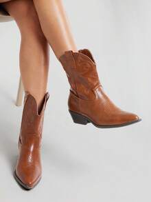 Solezae Botines de tobillo de estilo vaquero occidental con tacón de bloque y punta glamorosa bordada para mujer - Granate - Ver 5