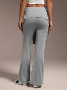 Hanevo Women's Grey Casual Sports Yoga 2 In 1 Fitted Long Flare Leggings - Light Grey - View 7