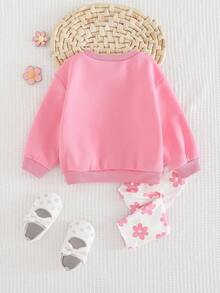 Cozy Pixies 2 pezzi Set di felpa girocollo a maniche lunghe e pantaloni con stampa floreale morbida per bambina