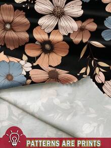 SHEIN VCAY 2件套大码女式花卉印花休闲夏季套装 - 黑色 - 查看 3