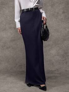Avenya Women's Solid Color Elegant Decorative Button Maxi A-Line Skirt