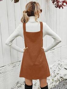 EMERY ROSE Women's Casual Brown Corduroy Button Front Autumn Dress - Rust Brown - View 2