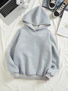 SHEIN 女童连帽羊毛衫，背面饰有蝴蝶结印花图案，四季皆宜，舒适合身，必备套头衫，易于护理 - 灰色 - 查看 2