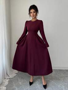 Elenzga Đầm Maxi Tay Dài Cổ Vuông Dáng Chữ A, Cổ Tròn, Phong Cách Pháp Lãng Mạn, Dễ Thương, Thời Trang Công Sở, Dạo Phố, Tiệc Trà Chiều, Lễ Tạ Ơn, Trở Lại Trường, Có Nơ Thắt Eo, Tay Phồng, Phù Hợp Cho Mùa Xuân, Mùa Thu, Mùa Đông - Màu Tím - Xem 6