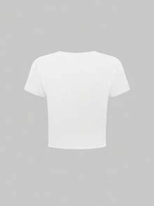 Áo thun ôm dáng cổ tròn tay ngắn in họa tiết hoa giản dị dành cho nữ, mùa hè - trắng - Xem 2