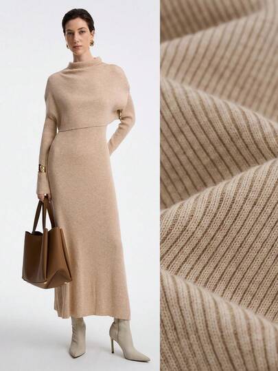 Aalyst 2 件套高领无袖毛衣裙，长袖，收腰针织连衣裙，优雅秋冬