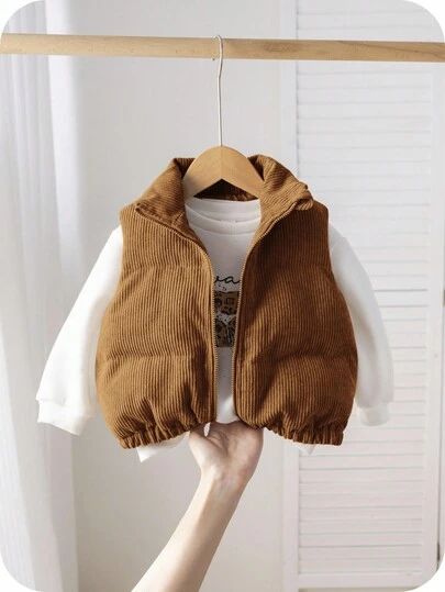 SHEIN Chaqueta sin mangas con forro térmico para bebé niña, linda y versátil para otoño e invierno