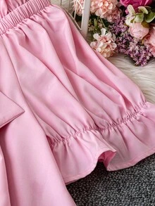 Rometta Camisa suelta casual elegante y sexy de hombros descubiertos con decoración de lazo, color rosa romántico en talla grande - Rosa - Ver 4