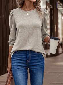 EMERY ROSE Women's Casual Versatile Crew Neck Long Sleeve T-Shirts - Apricot - View 1