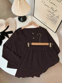 Franclia 3 PiecesCasual Everyday Matching Camisole, Cardigan, And Elastic Waist Straight Pants Knit Set, Apricot Color, Autumn/Winter Fall Cloth For Women - Mocha Brown - View 5