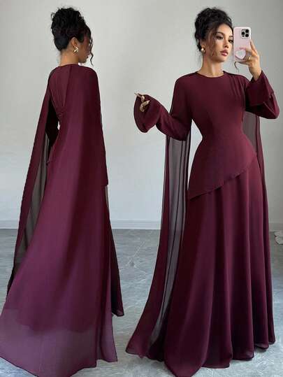 Elenzga Women's Elegant Middle Eastern Style Vintage French Chic Dress, Featuring Layered, Adjustable Waist, Bell Sleeves, And Shoulder Drapes, Suitable For Parties, Autumn/Winter Fall Cloth For Women
