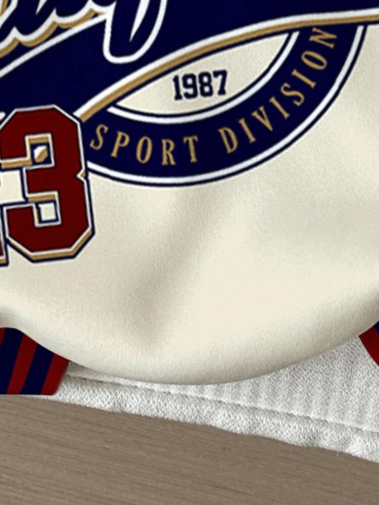 SHEIN Happikins Sweat-shirt-shirt décontracté à manches longues en tricot confortable pour bébé fille, avec lettres et numéros rétro. Style coréen, adapté à l'automne/hiver. Vêtements de sport pour bébé - Multicolore - Voir 3