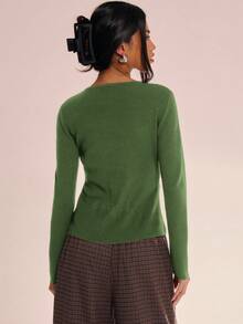 MUSERA 针织圆领长袖上衣，休闲春假机场度假秋冬优雅夏季 - 綠色 - 查看 3