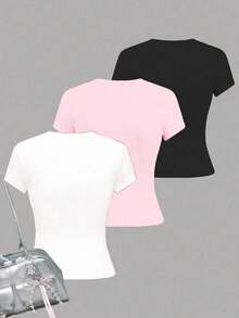 少女数字印花圆领短袖休闲T恤 - 彩色 - 查看 2