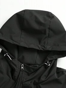 Manfinity Roghcode 男士休闲撞色连帽夹克，科技夹克，男士拉链未来派户外风衣，秋季，送给男朋友和丈夫的完美节日礼物 - 黑色 - 查看 4