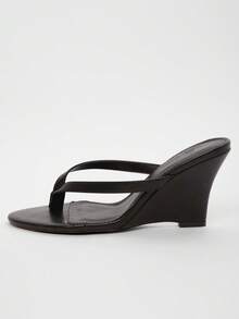 Solezae 女士鞋履夏季日常休闲度假PU黑色高跟坡跟凉鞋 - 黑色 - 查看 6