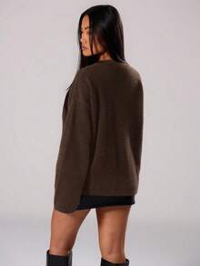 MUSERA Mohair Oversized Crew Neck Jumper Spring   Casual Cute Airport Fall Back To School Autumn Winter Everyday  Elegant Evening Party  Sweater - Chocolate Brown - View 2