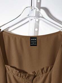 Franclia 女士优雅复古简约纯色泡泡袖系带连衣裙，夏季棕色连衣裙，女士优雅棕色连衣裙，咖啡棕色连衣裙，夏季连衣裙，美拉德风格夏季棕色服装，适合大学校园穿着